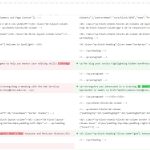 The revision history comparing a past edit's code with the current code being used in the editor.