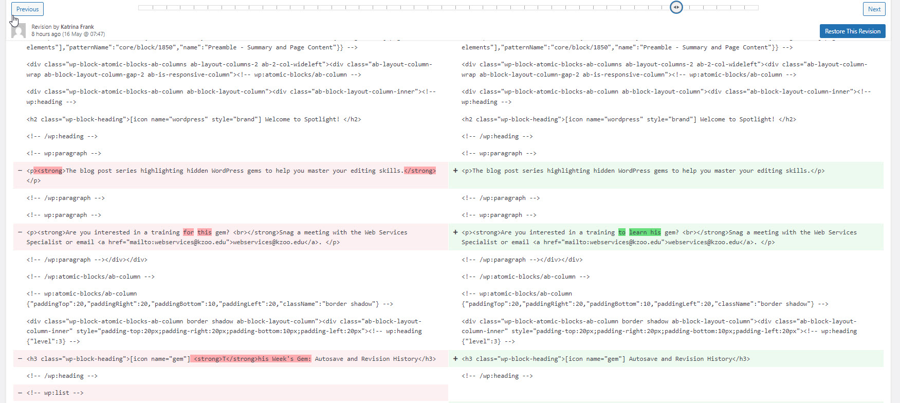 Spotlight: Autosave and Revision History